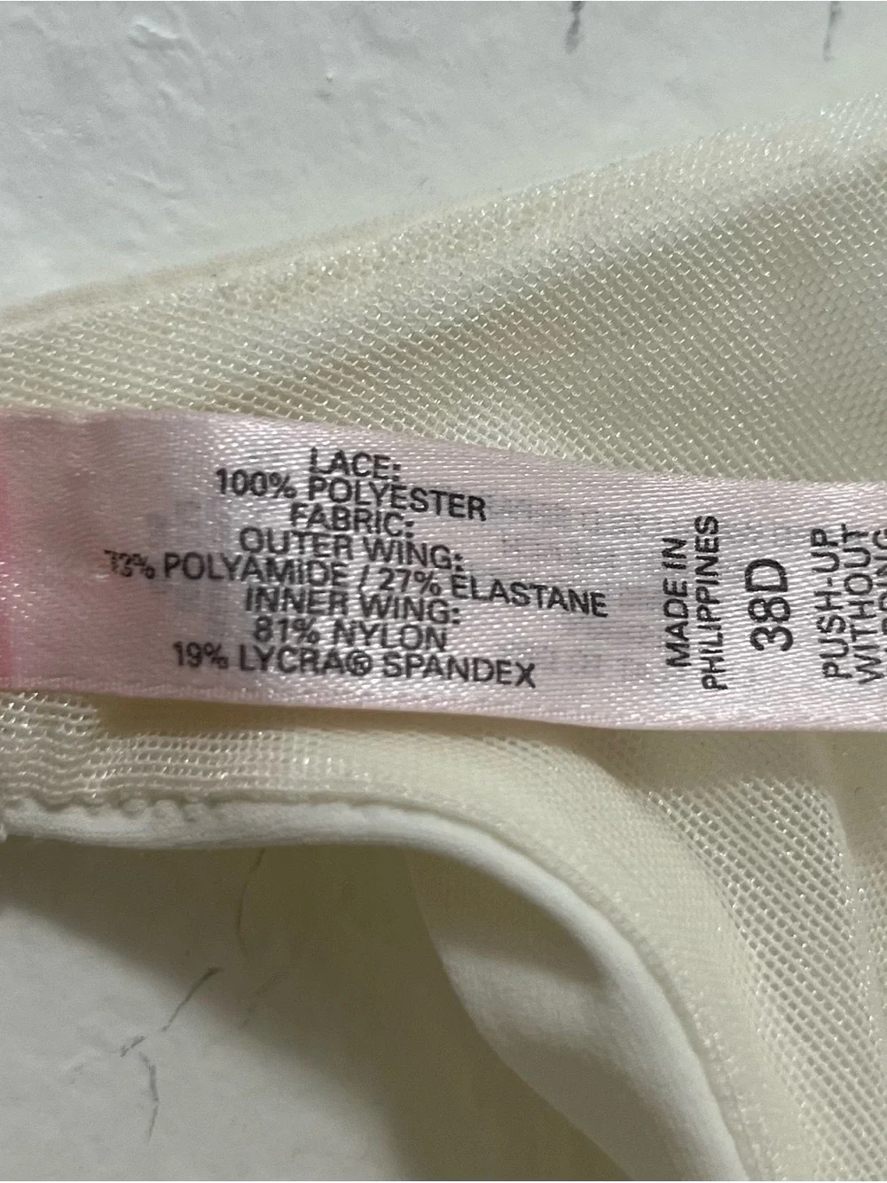 Victorias Secret VERY SEXY Push Up Without Padding Bra White Lace 38D Y2K Vtg
